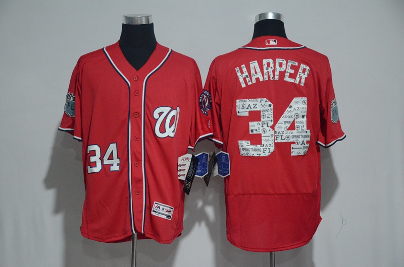 2017 MLB Washington Nationals #34 Bryce Harper Red Spring Training Flex Base Jersey